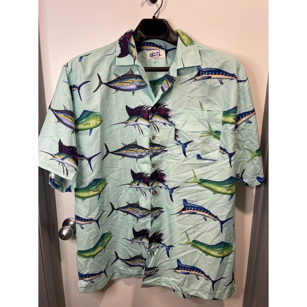 Uzzi Men's Button Up Short Sleeve Shirt (Fish) Size XL